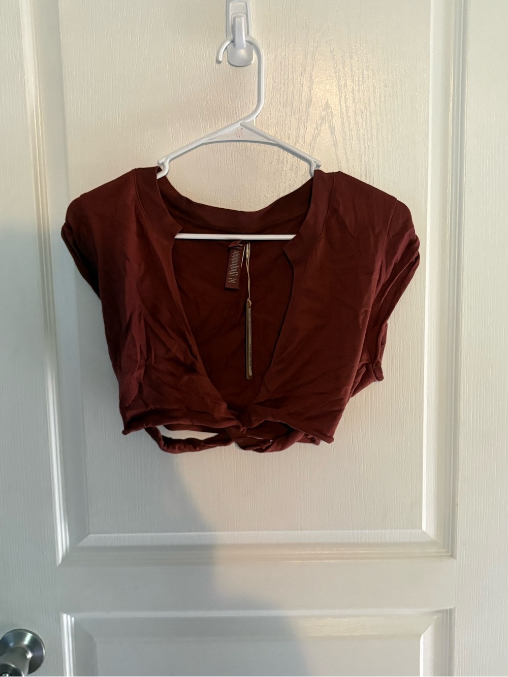 SKIMS Twist Front Crop Top in Deep Burgundy